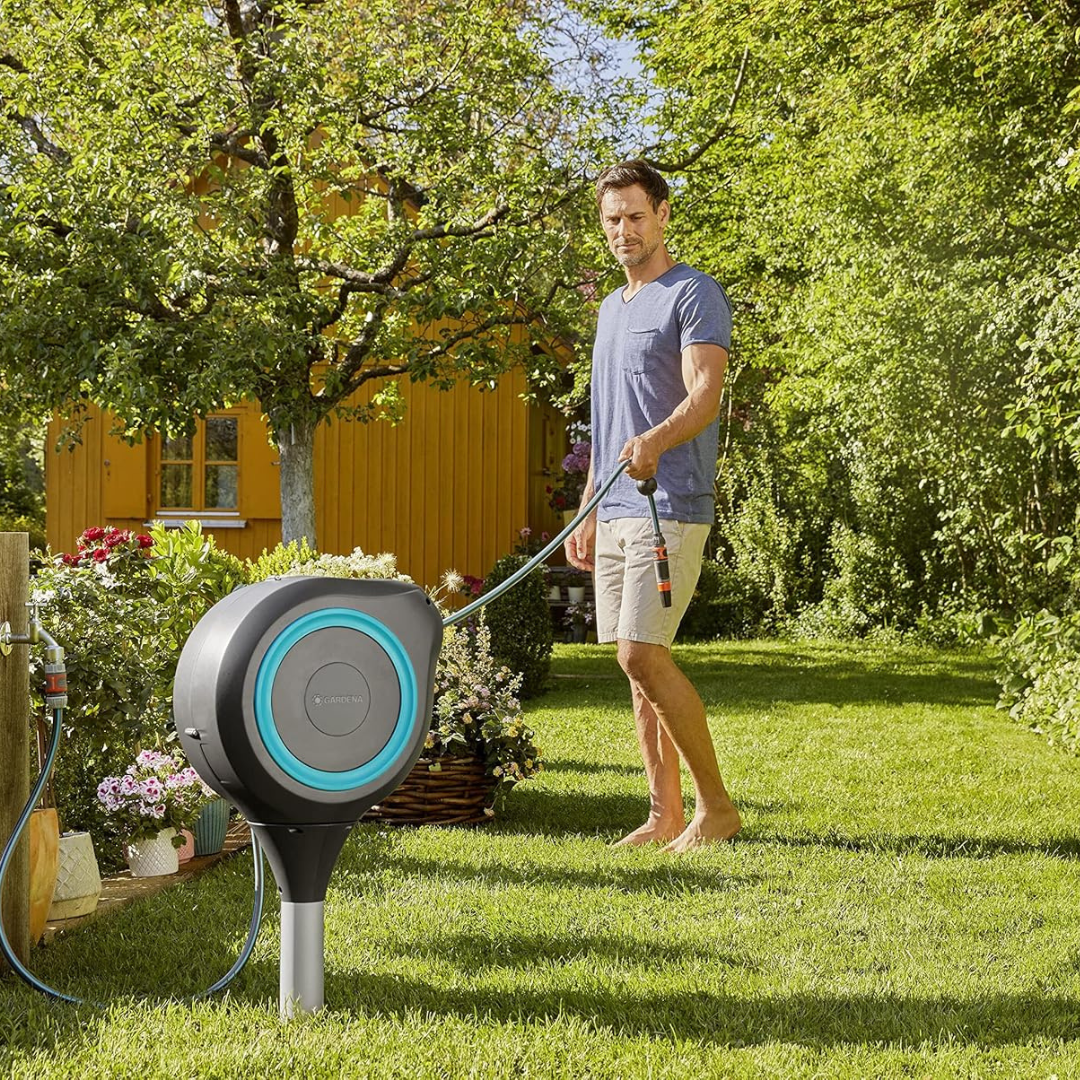 SimpleGarden: Enrolador de Mangueira Automático e Suporte Giratório 180° + BRINDE Mangueira